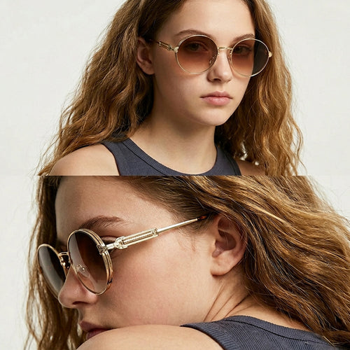 Dame rund Vintage-solbrille med eksklusiv metallramme Skanto