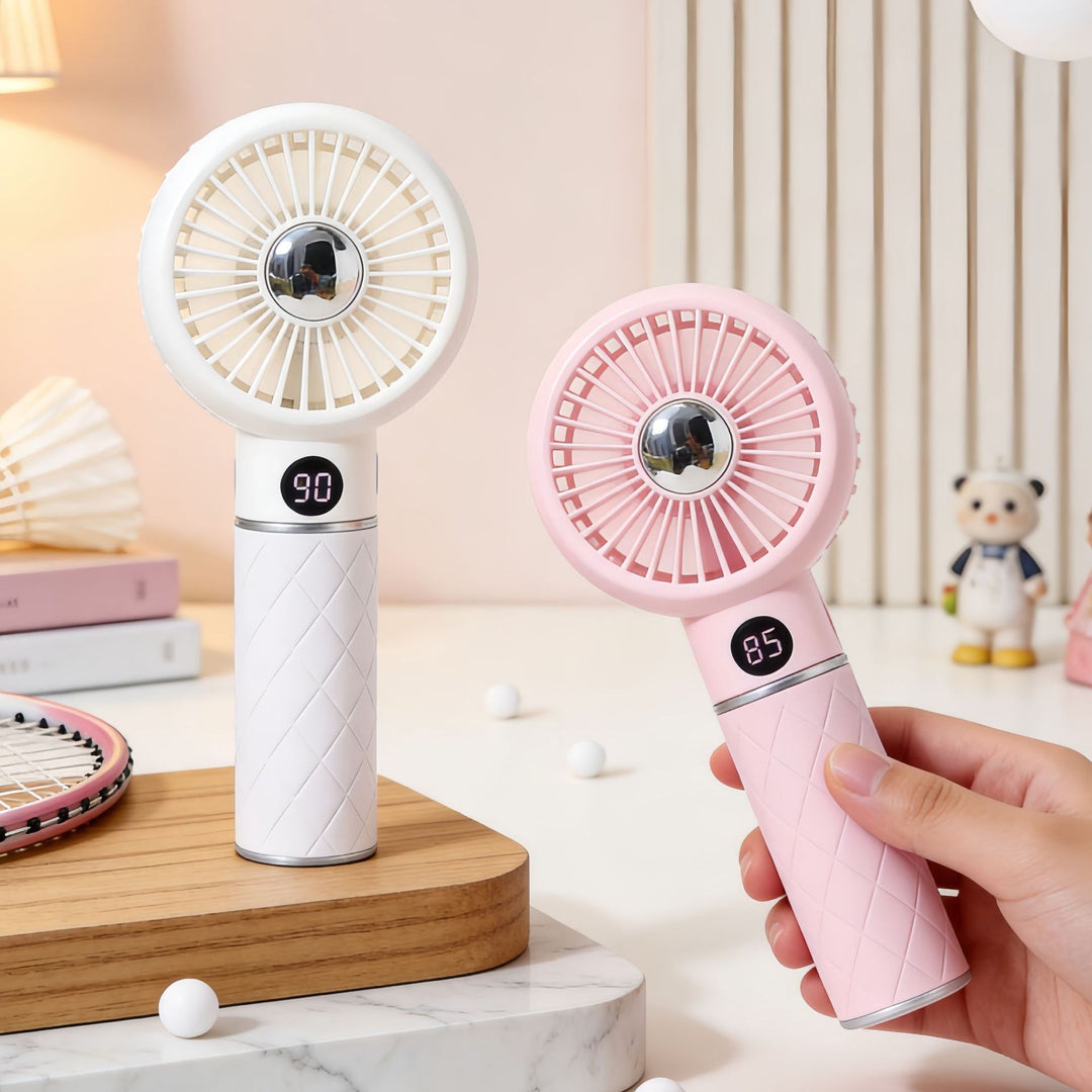 Bærbar håndvifte med digital temperaturvisning og behagelig design Skanto