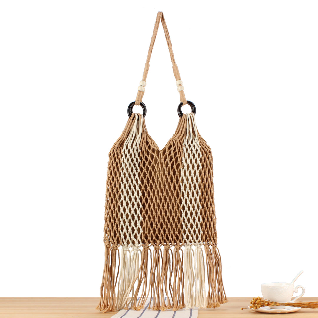 Mesh tote bag with fringe accent Skanto