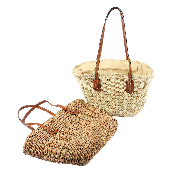 Flettet bæreveske med elegante kunstlærhåndtak Skanto