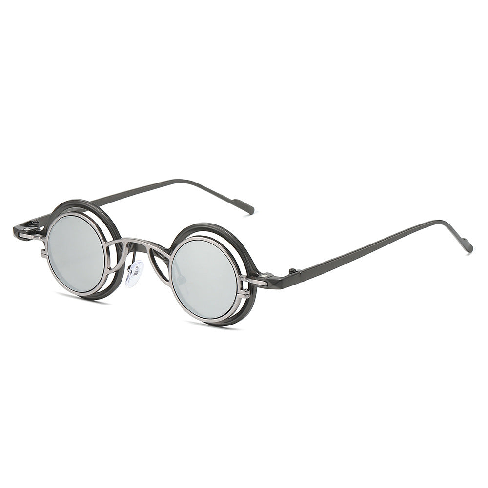 Dame Retro-Rundsolbrille med dobbel ramme Skanto