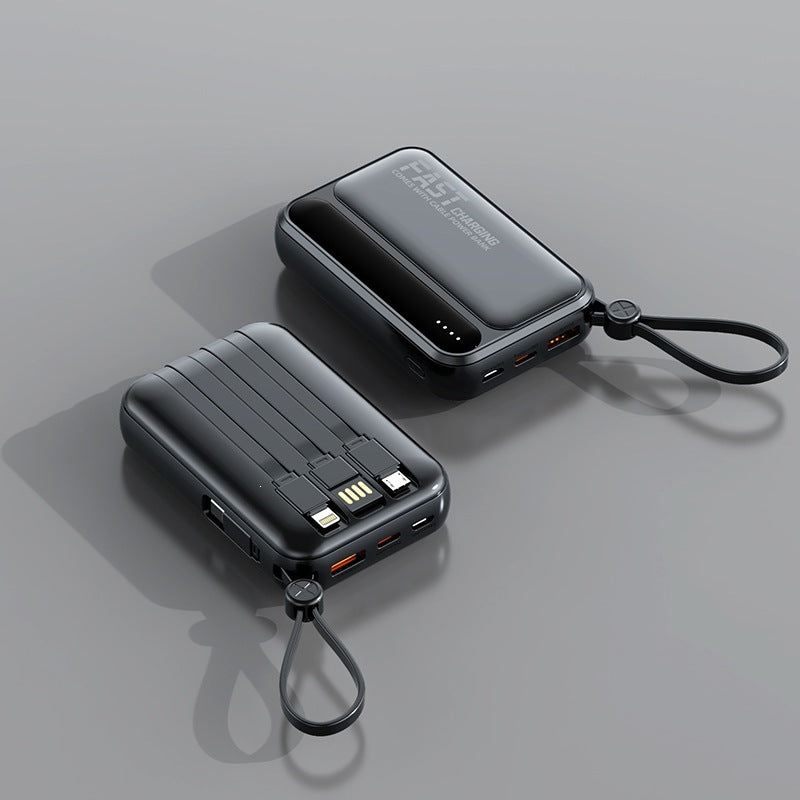 Bærbar powerbank med integrerte hurtigladeporter og multifunksjonskabel Skanto