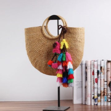 Handmade straw bag with colorful tassels Skanto