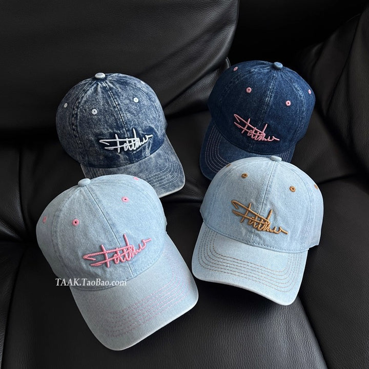 Kvinners slitt denim brodert baseballcaps Skanto