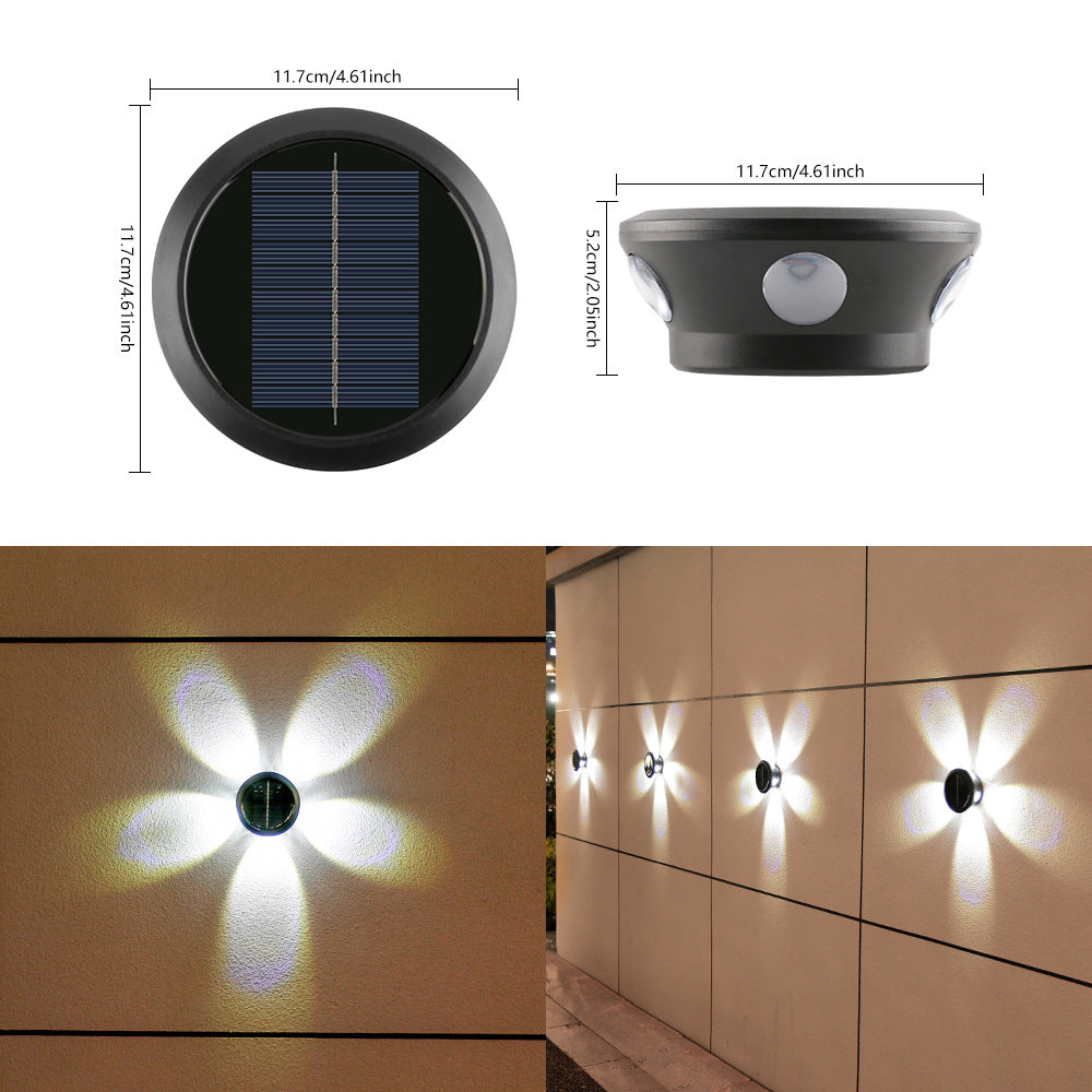 Rund Solvegglampe Med Kvadrant-Stråle LED Dekorativ Utendørs Vegglampe Og Værbestandig Hus Skanto