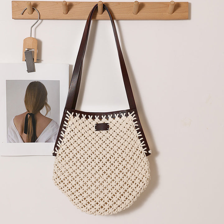 Hand-knotted tote bag with sturdy leather handles Skanto