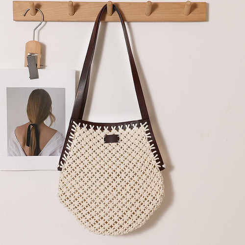 Hand-knotted tote bag with sturdy leather handles Skanto