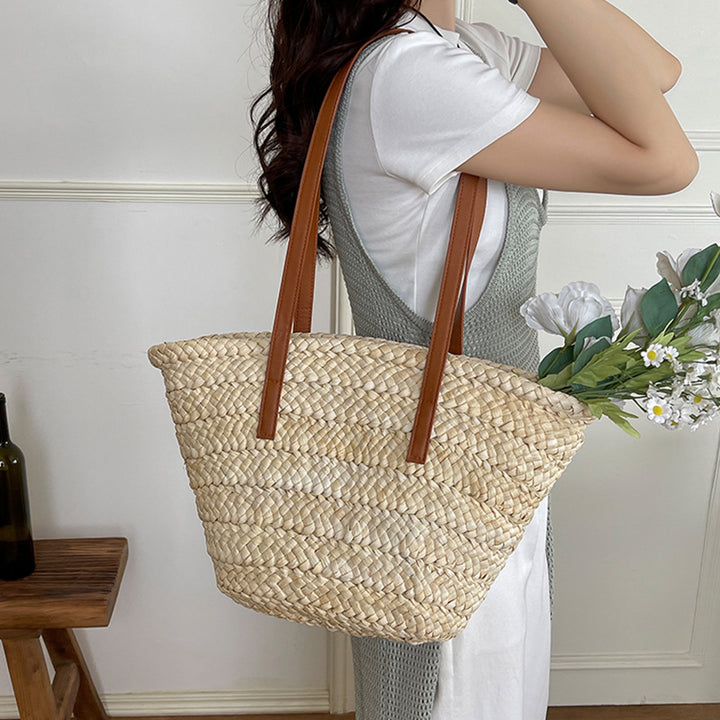 Elegant Woven Bag with Long Leather Straps Skanto