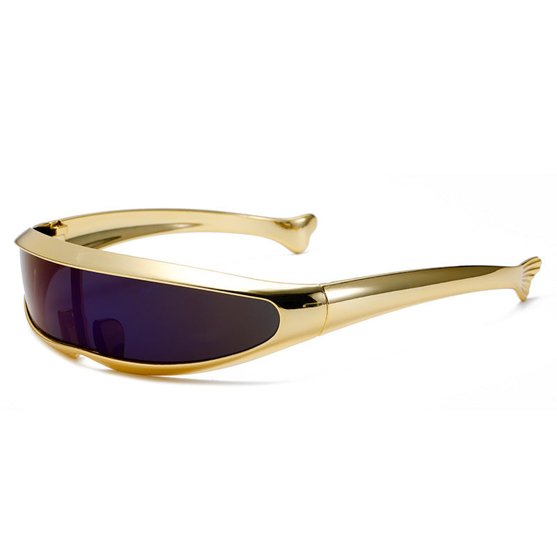 Dame Futuristisk Designer-solbrille med stilig gullramme Skanto
