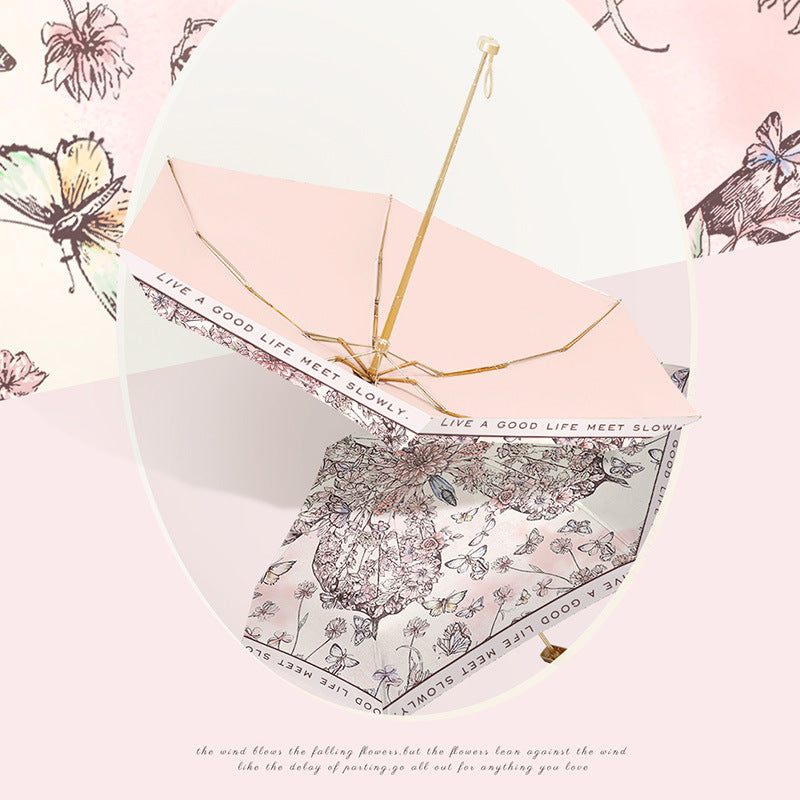 Damer elegant foldbar paraply med blomsterkunstdesign Skanto