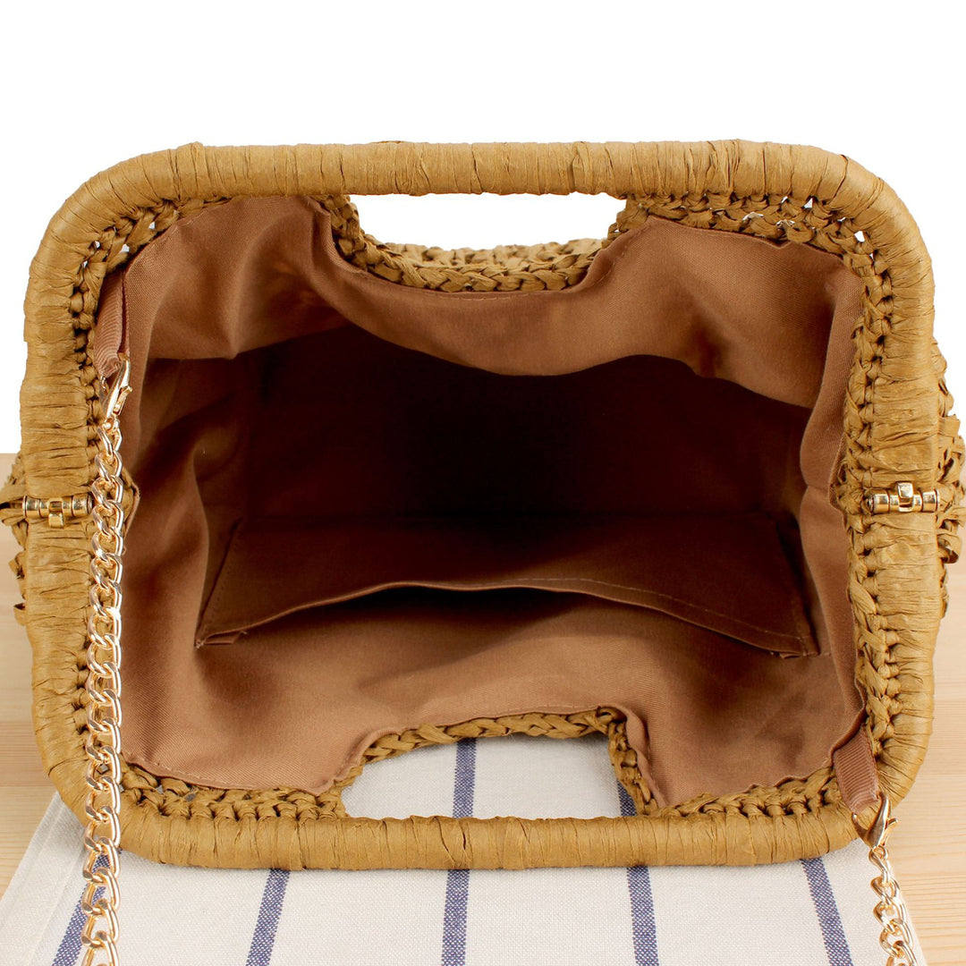 Beach shoulder bag made of natural weave with elegant chain decoration Skanto