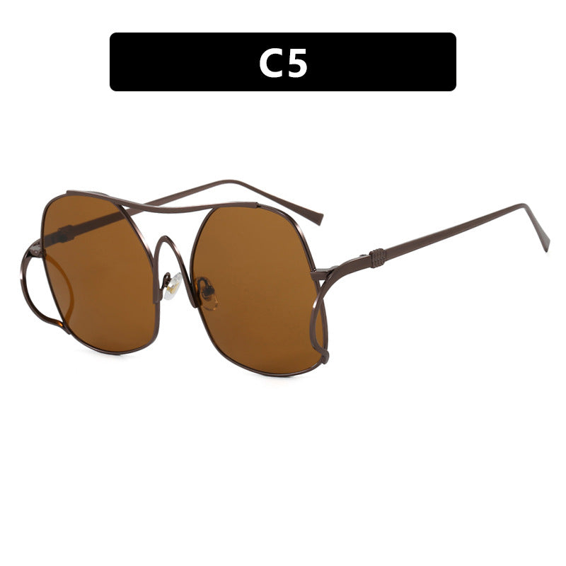Women's geometric sunglasses with narrow metal frame and brown lenses Skanto