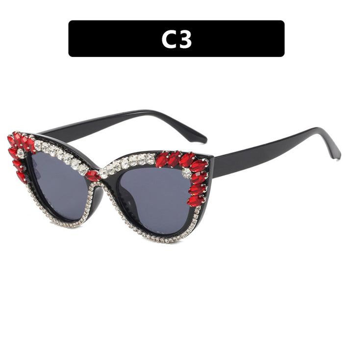 Damer ekstravagante Cat-Eye solbriller med glitrende rhinestones Skanto