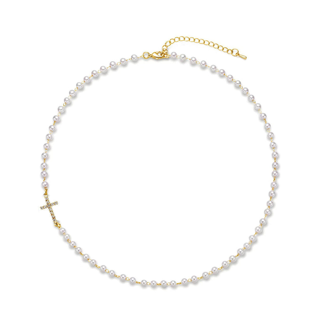 Skanto | Delikat Fuskperle Kross Stasjon Choker Halskjede