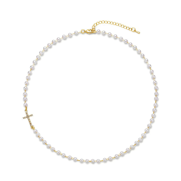 Skanto | Delikat Fuskperle Kross Stasjon Choker Halskjede