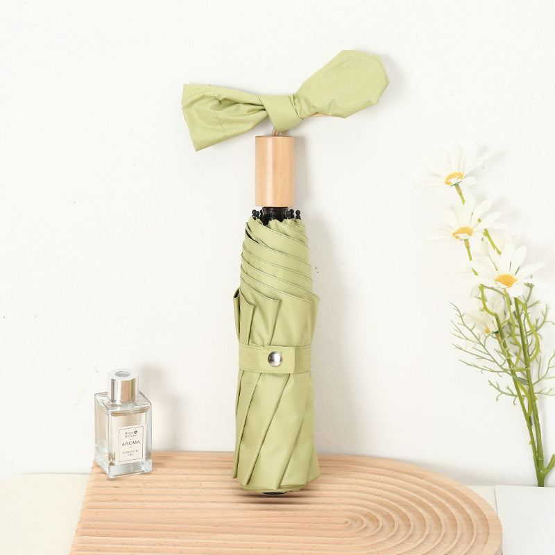 Damen Eleganter Falt-Regenschirm mit Holzgriff Skanto