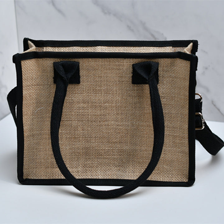 Romslig handleveske i robust jute med nett-side lommer Skanto