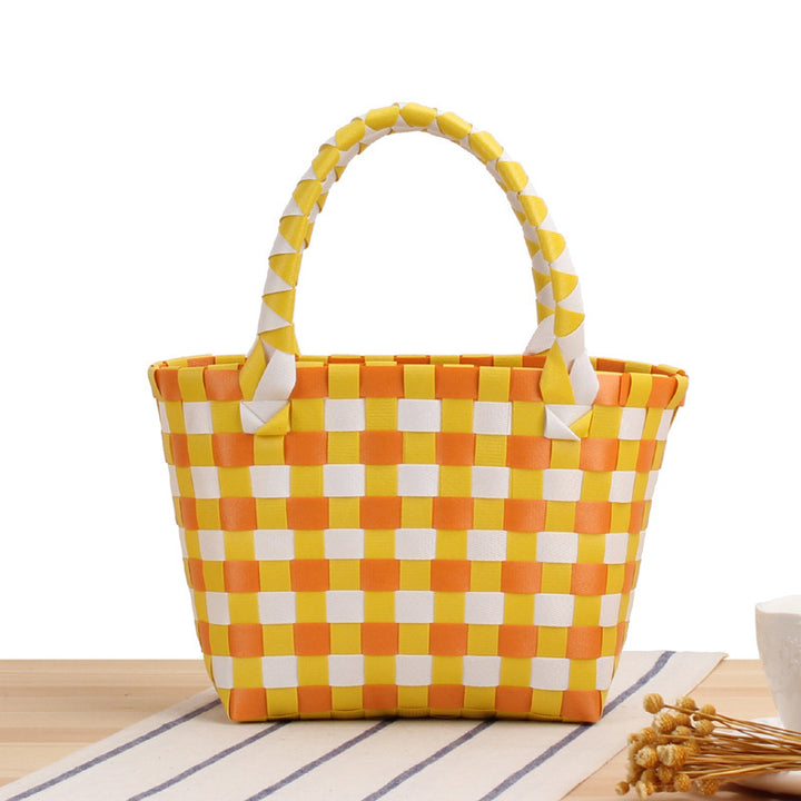Woven Handbag with Plaid Pattern Skanto