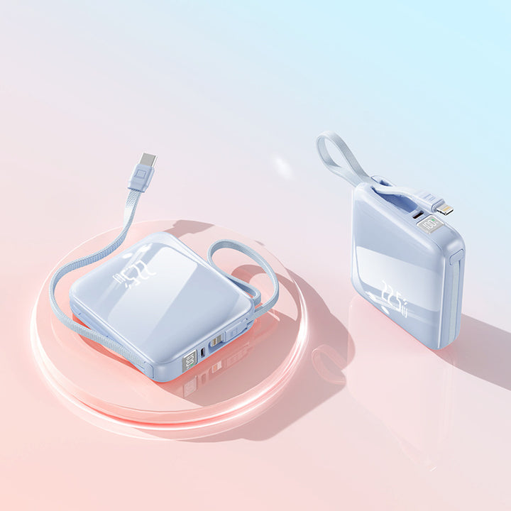 Bærbar powerbank med integrert digitaldisplay og multifunksjonell ladekabel Skanto