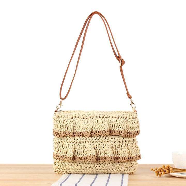 Ruffle design handbag made of braided raffia Skanto