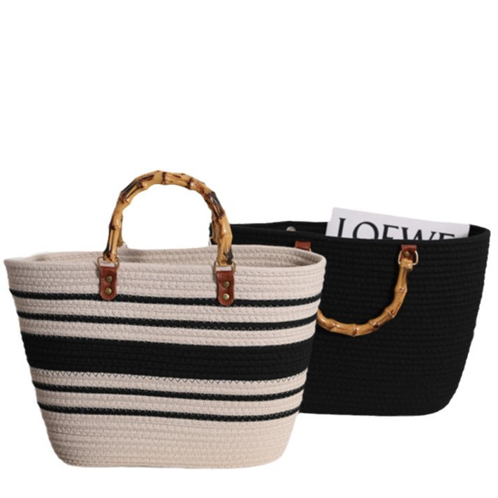 Modern straw basket with bamboo handle Skanto