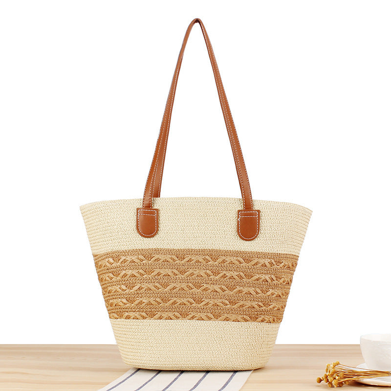 Elegant Straw Bag with Attractive Leather Handles Skanto