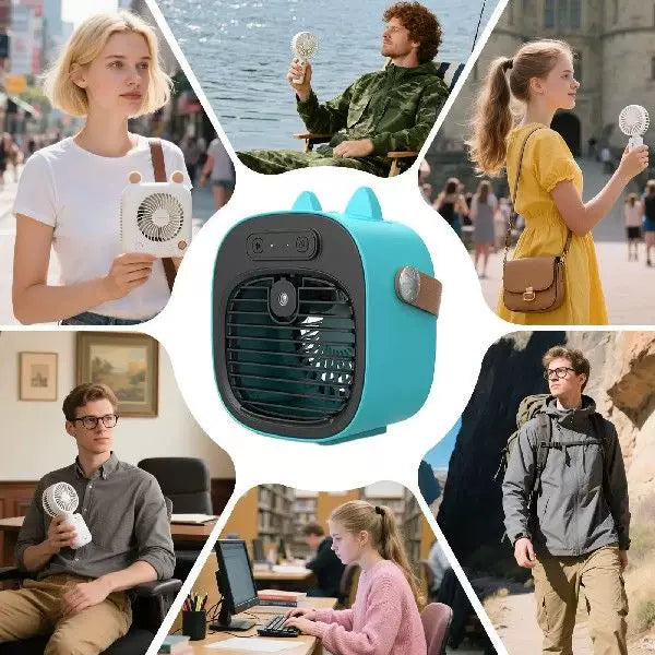 Unisex en størrelse kompakt USB oppladbar personlig tåke kjøler med justerbar gitter luftfukter og lær bæresnor Skanto