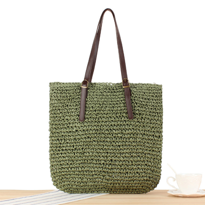Handbag made of handmade natural material with sturdy leather handles Skanto