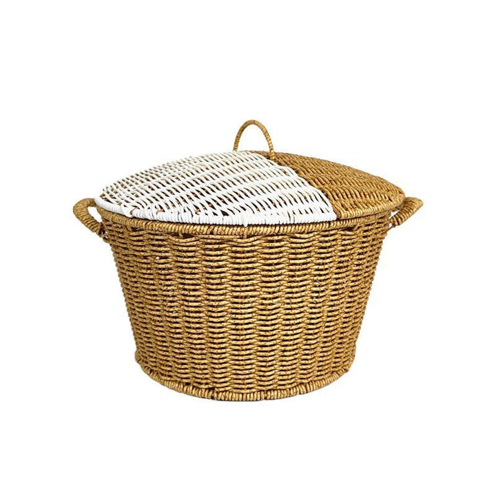 Dame Rattan kurv med lokk og trendy håndtak Skanto