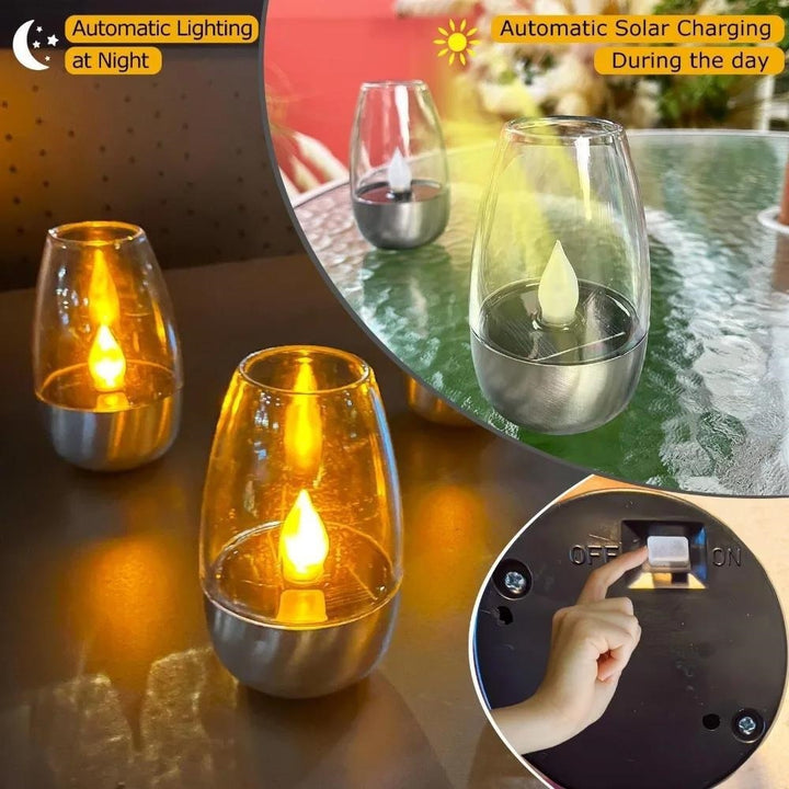 LED Flameless Glass Votive Lantern Par Med Realistisk Flamme Flimmer Og Metallbase Skanto