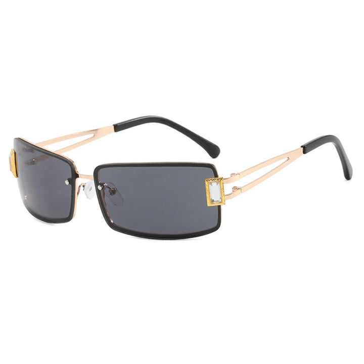 Stylish women's sunglasses with elegant trapezoidal lenses and filigree metal frame Skanto