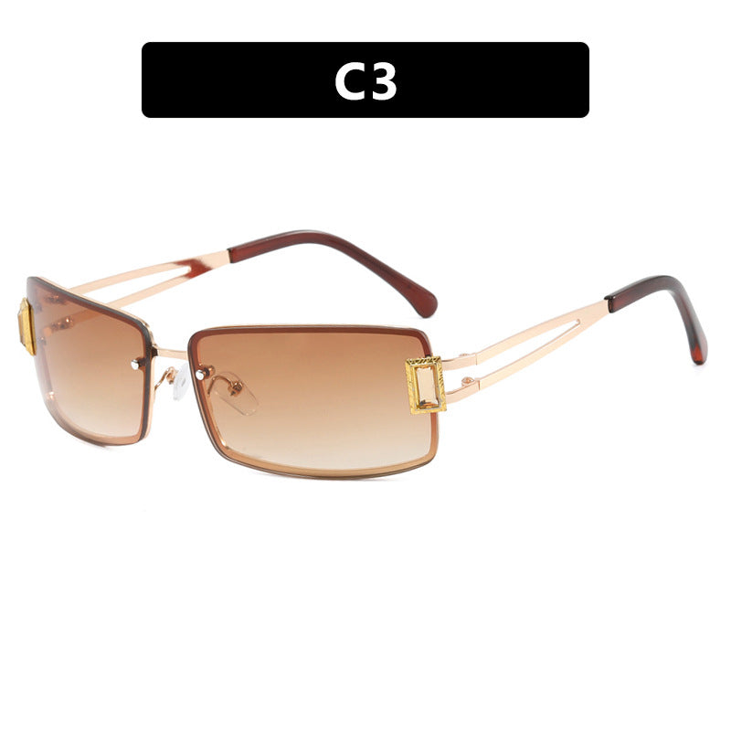 Stylish women's sunglasses with elegant trapezoidal lenses and filigree metal frame Skanto