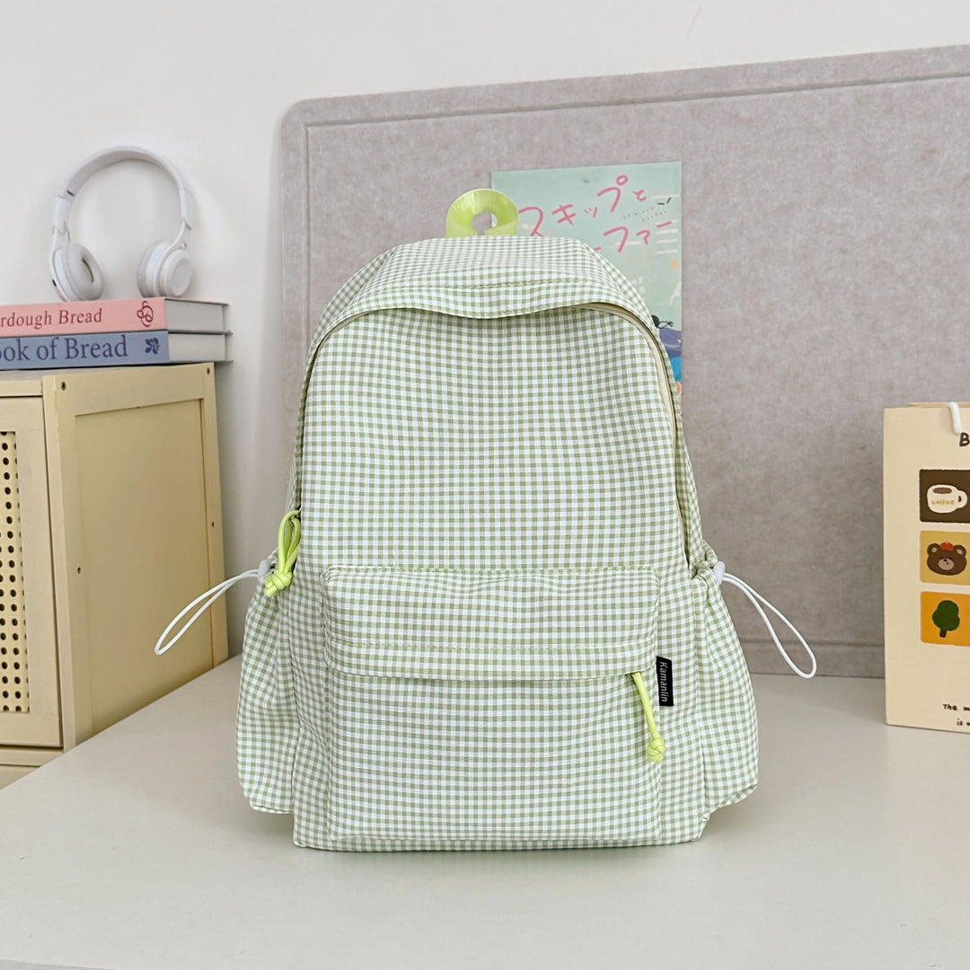 Gingham Print Karakter-utsmykket Skole Ryggsekk