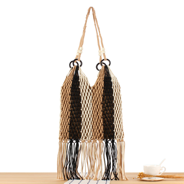 Mesh tote bag with fringe accent Skanto