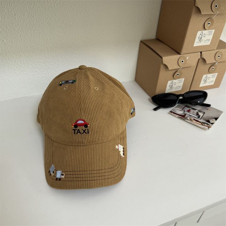 Men's Corduroy Taxi Brodert Caps med Skjerm Skanto