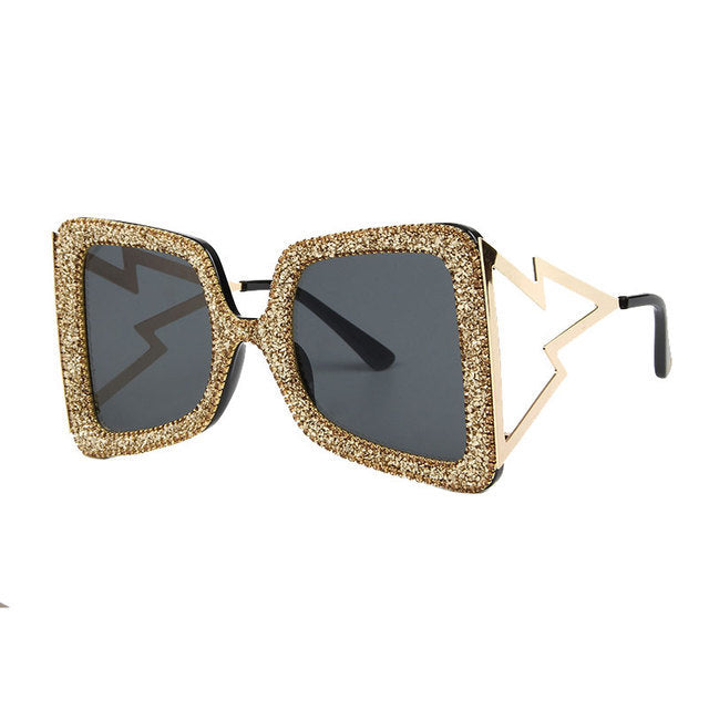 Dame overdimensjonert solbrille med glitrende krystallramme Skanto