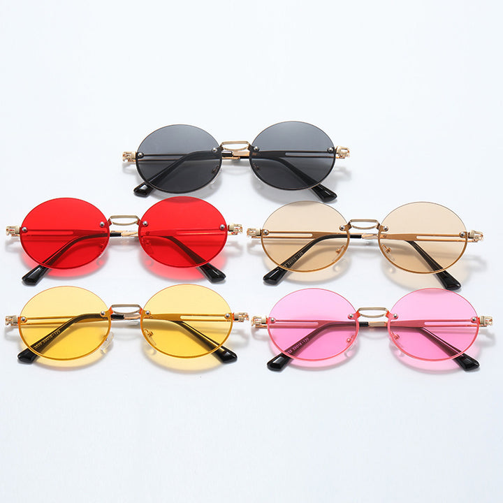 Dame rund solbrille med fin metallramme Skanto