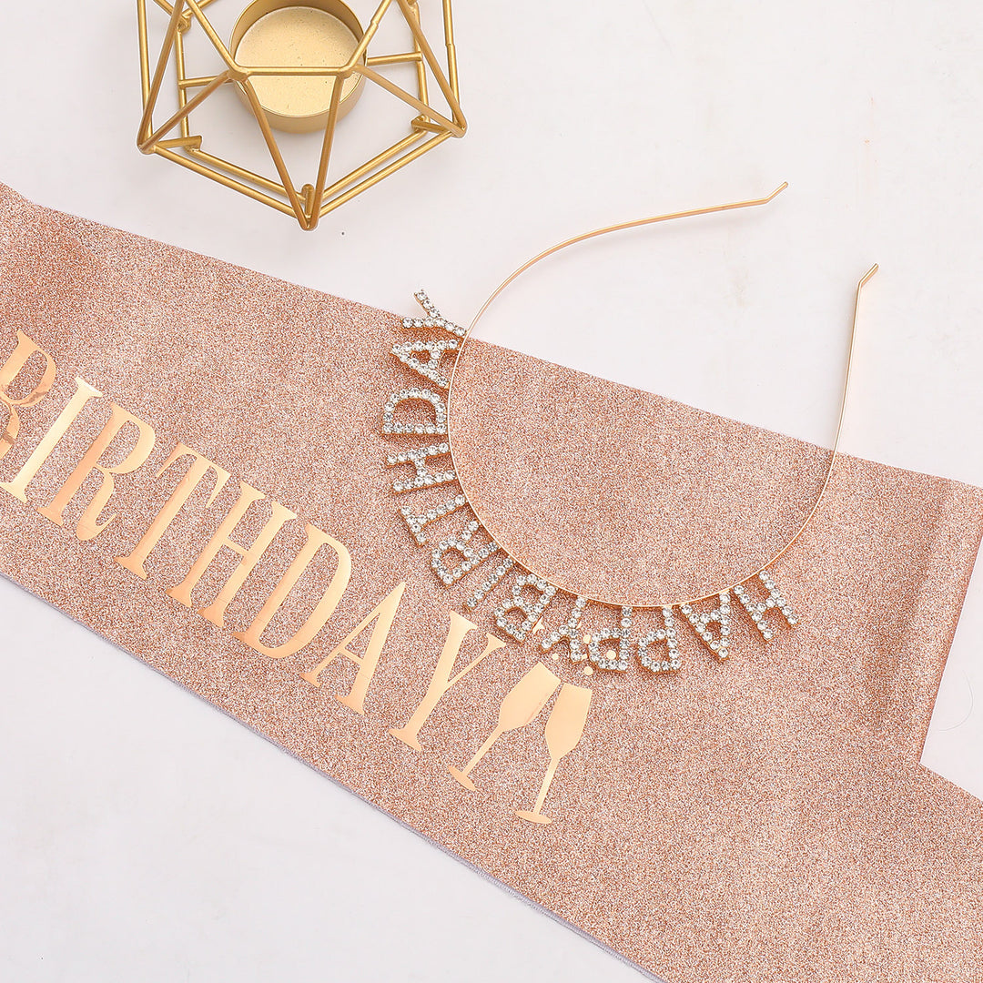 Damer Glitrende Hårbånd med "Happy Birthday"-påskrift Skanto
