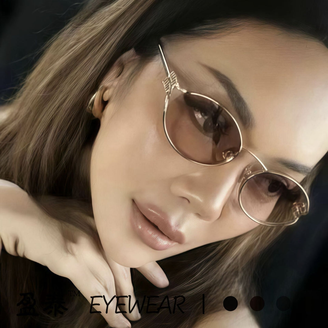 Dame elegant Cat-Eye solbriller med fin metallramme Skanto
