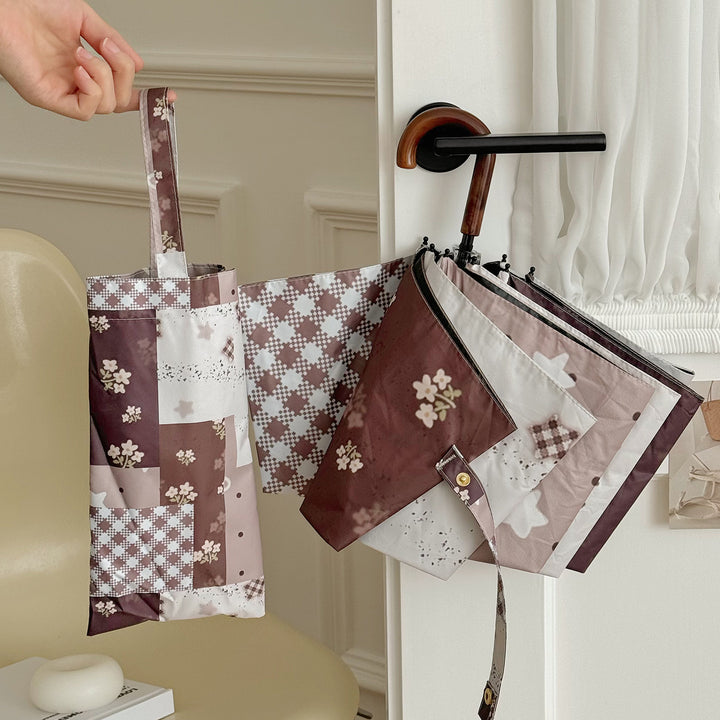 Dame Sammenleggbart Paraply med eksklusiv Patchwork-design Skanto