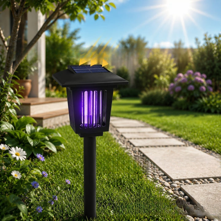 Solceldrevet UV insektslukker hager Stake med integrert solcellepanel og skumring til daggry-sensor Skanto