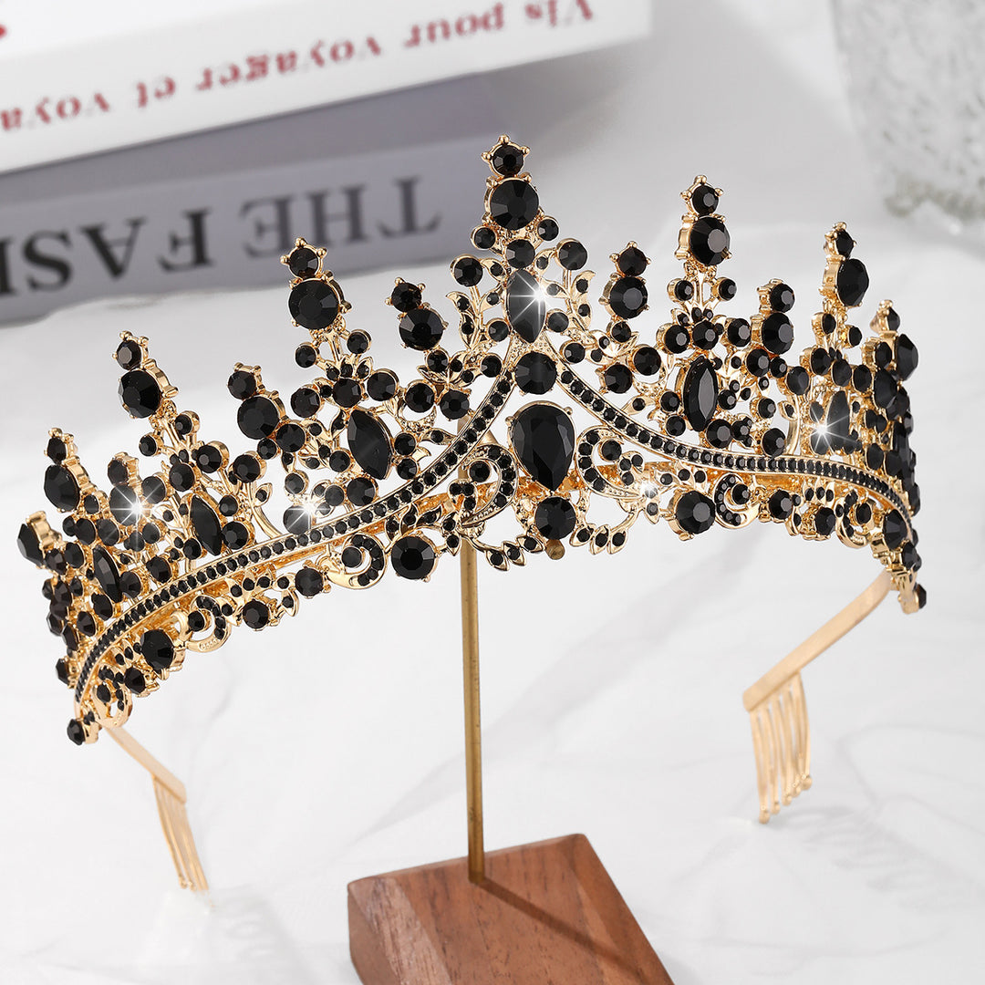 Damer Opulent Tiara med svart krystallbesetning Skanto
