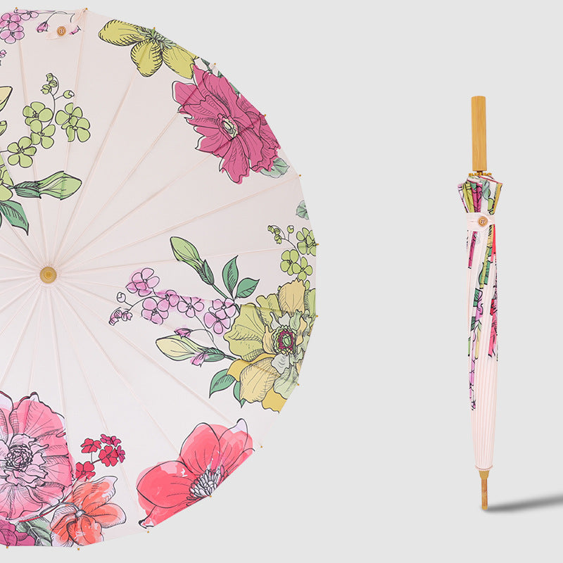 Kvinnens sammenleggbare solskjermparaply med kunstnerisk design Skanto