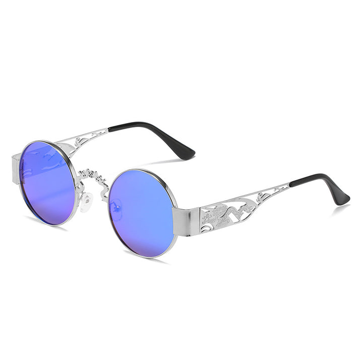 Dame kunstnerisk rundt solbrille med elegant filigranramme Skanto