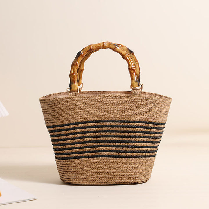 Elegant Straw Bag with Bamboo Handle Skanto