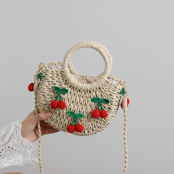 Straw Bag with Happy Strawberry Motif Skanto
