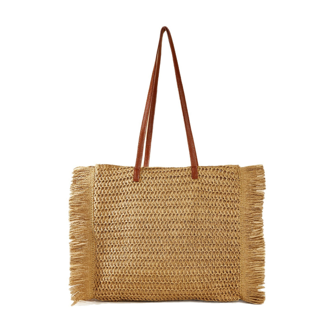 Strandveske i raffia med frynse-detaljer Skanto