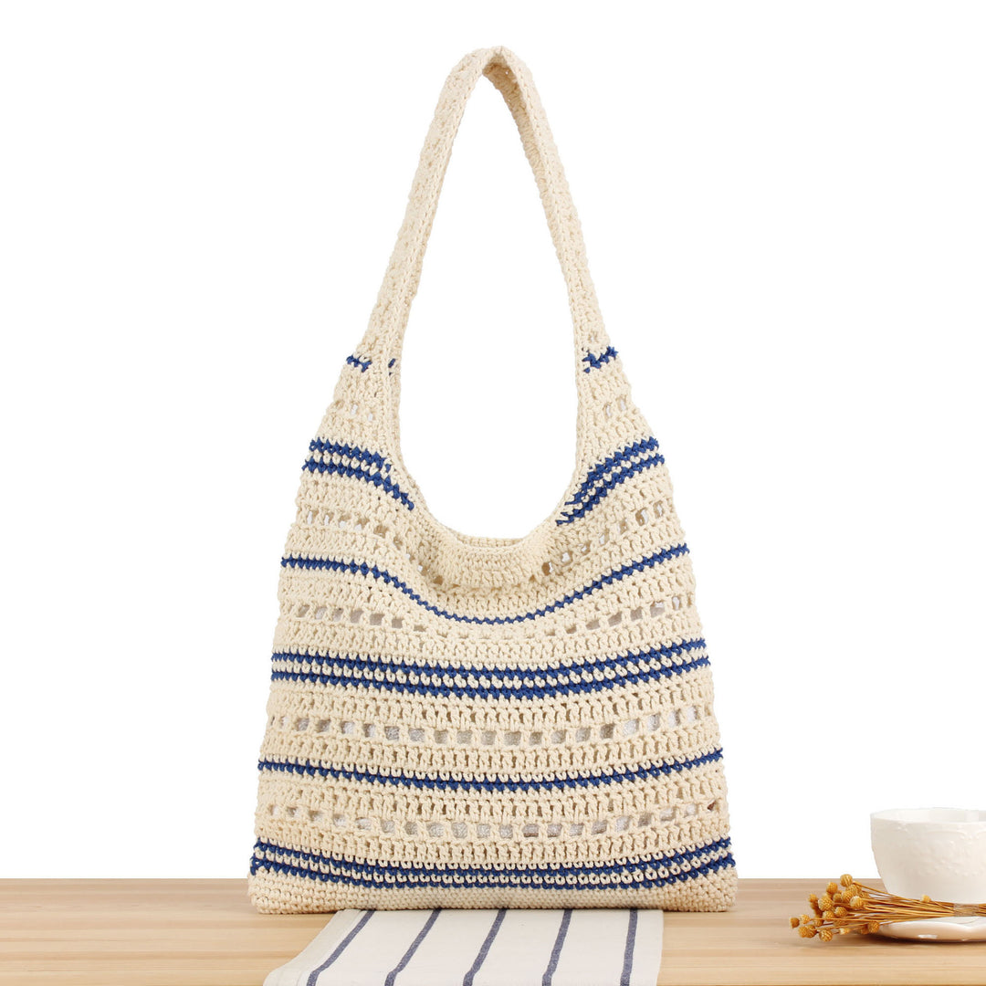 Hand-knotted shoulder bag with maritime stripe pattern Skanto