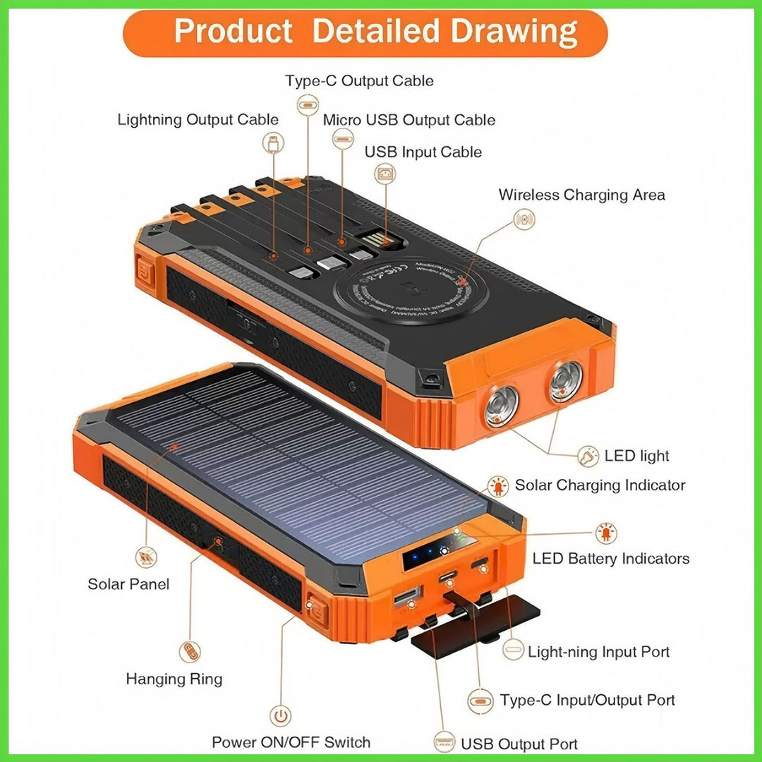 Solcelledet Powerbank med LED-lys Skanto