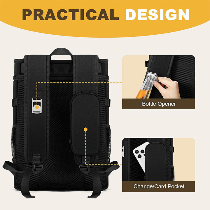 Unisex insulated cooler backpack for picnics and camping with side pockets for bottles, outer pocket for smartphone, and elastic strap Skanto